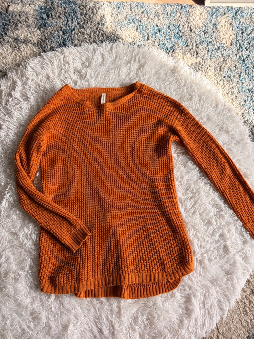 Zenana Outfitters Orange Waffle Knit Crewneck Sweater